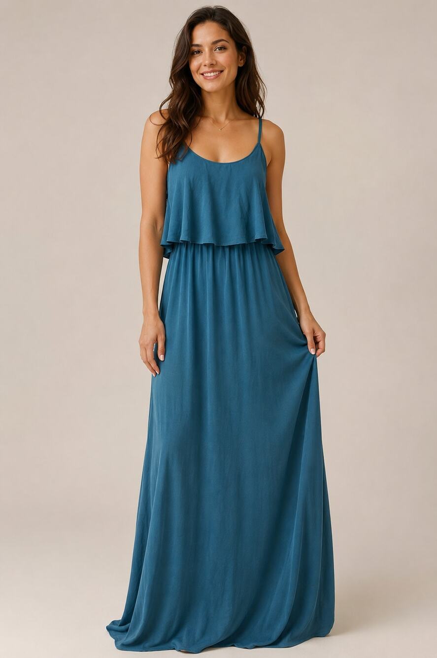NWT Show Me Your‎ Mumu Caitlin Ruffle Maxi Dress Medium Blue Teal Flowy Wedding